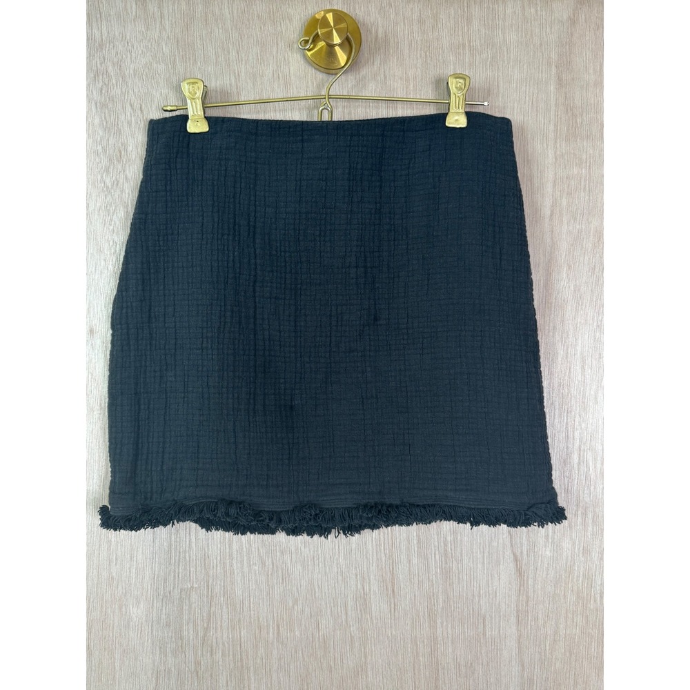 Madewell Black Cotton Gauze Fringe Hem Mini Skirt Size 6 Boho Casual